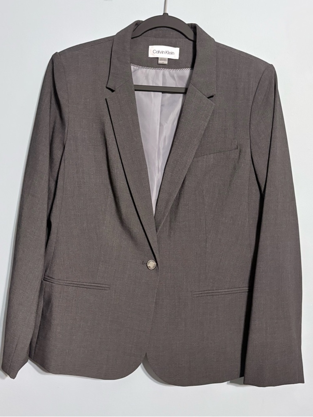 Blazer Calvin Klein Classic Single-Button Blazer Office in Charcoal Gray size 14